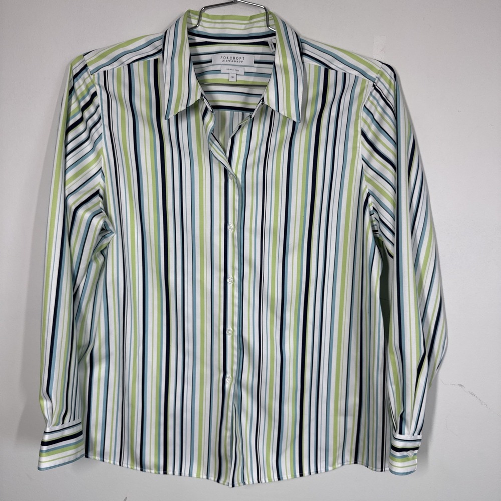 Foxcroft x Appleseeds Wrinkle Free Vibrant Stripe Long Sleeve Button Up Shirt 18